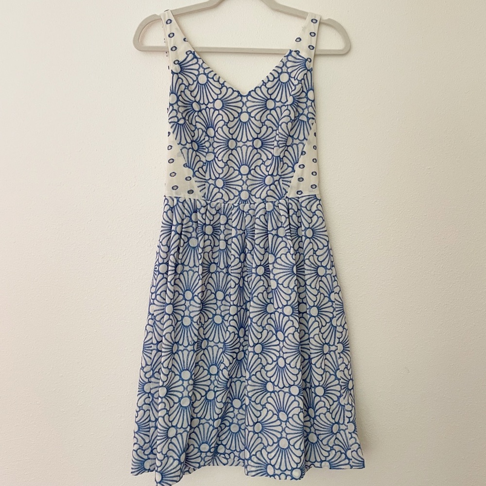 Antonio Melani Floral A-line White Blue Dress Bridal Shower